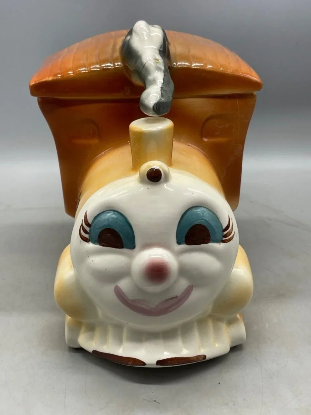 Sierra Vista Pottery Steam Engine Train Cookie Jar California brown 9x9